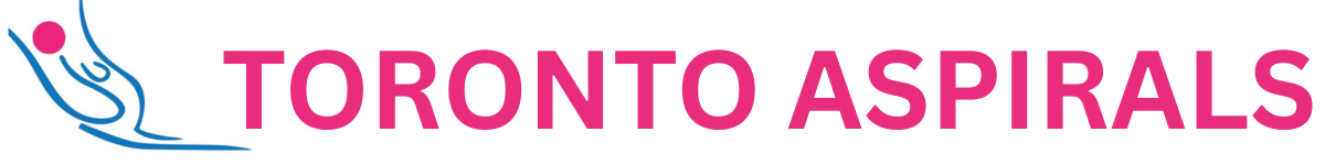 Toronto Aspirals logo: blue abstract figure next to bold pink text 'TORONTO ASPIRALS'.